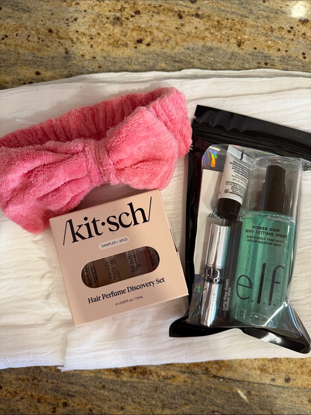 Kitsch Pink Plush Bow Headband with Hair Perfume Discovery Set & Hair Essentials